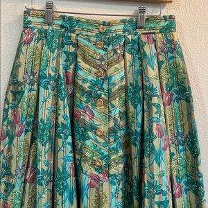 GEIGER AUSTRIA Pleated 1/2 Button Front Midi Skirt Multi Floral/Striped 38/M